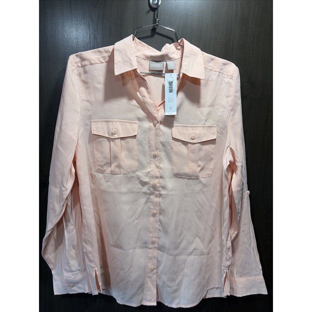 Chico’s Silky Chic Sophia Long Sleeve Light Coral Shirt